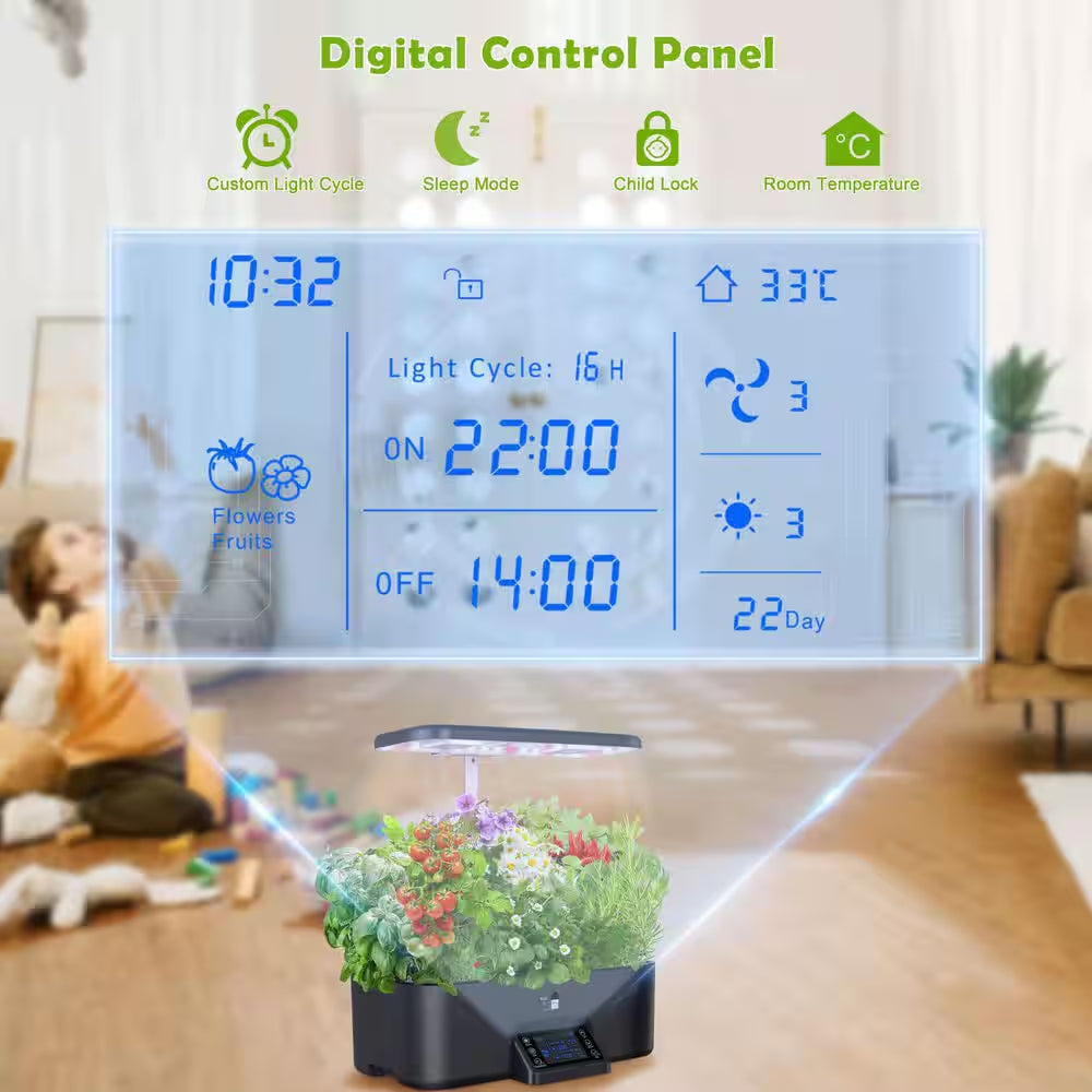 17 Pods Hydroponic Indoor Gardening System with Full Spectrum Grow Light, Smart LCD Control, Herb Planter, Black