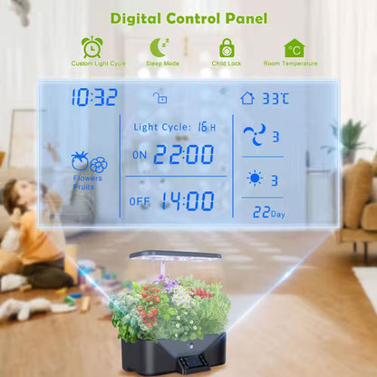 17 Pods Hydroponic Indoor Gardening System with Full Spectrum Grow Light, Smart LCD Control, Herb Planter, Black