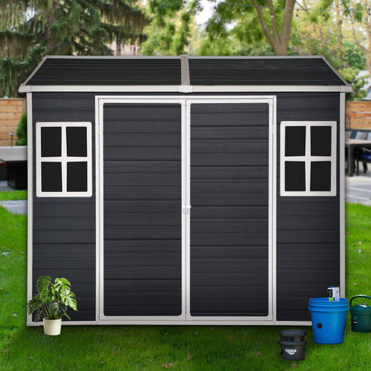 [06X08FT] Alora Outdoor Resin Patio Garden Shed With Floor, 2 Windows, And Lockable Doors (SAK54953)