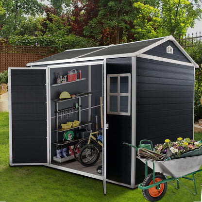 [06X08FT] Alora Outdoor Resin Patio Garden Shed With Floor, 2 Windows, And Lockable Doors (SAK54953)