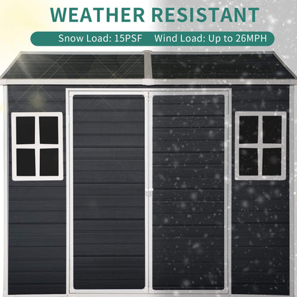 [06X08FT] Alora Outdoor Resin Patio Garden Shed With Floor, 2 Windows, And Lockable Doors (SAK54953)