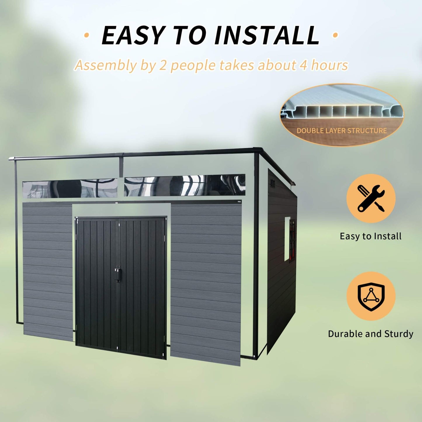 [07X10FT] Outdoor Resin Garden Shed With Floor, Window, And Lockable Door (SAK25987)
