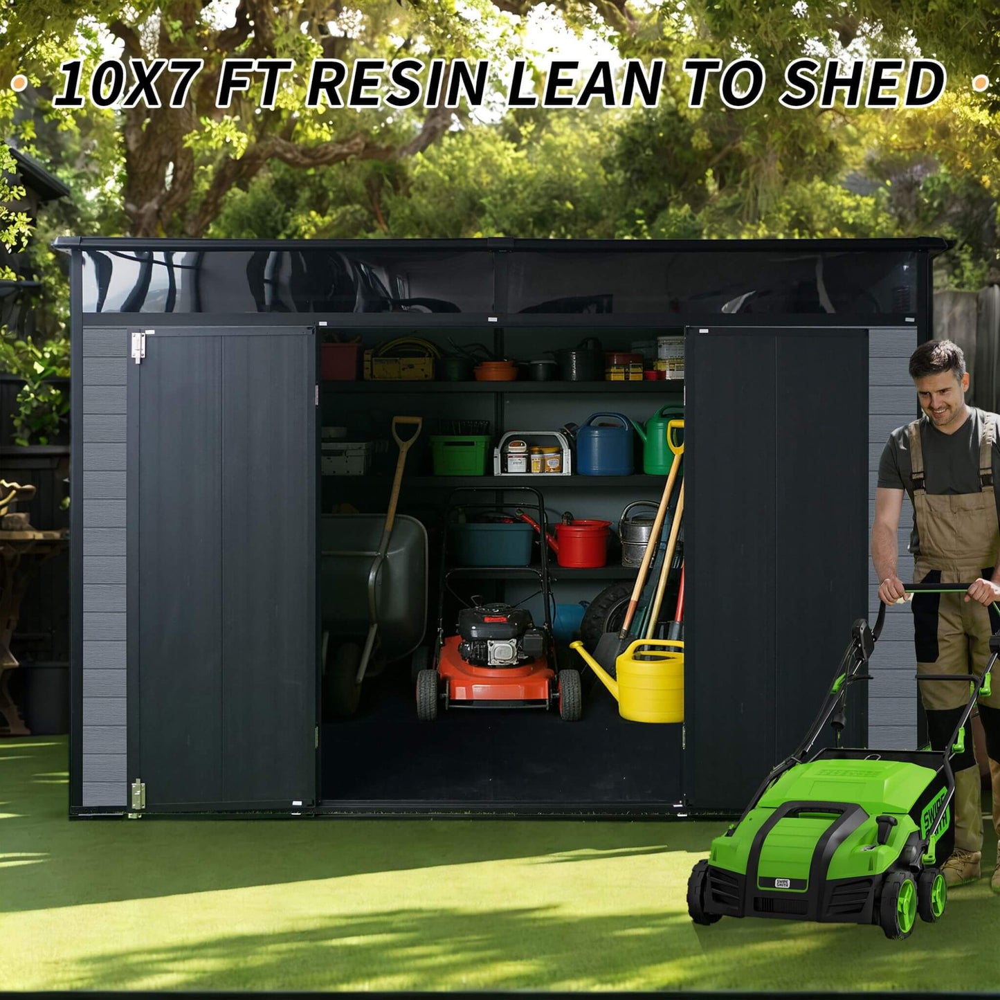 [07X10FT] Outdoor Resin Garden Shed With Floor, Window, And Lockable Door (SAK25987)
