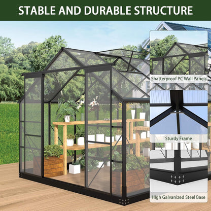 [08X14FT] Outdoor Polycarbonate Greenhouse With Roof Vents & Sliding Doors, 4MM (SAK19426)