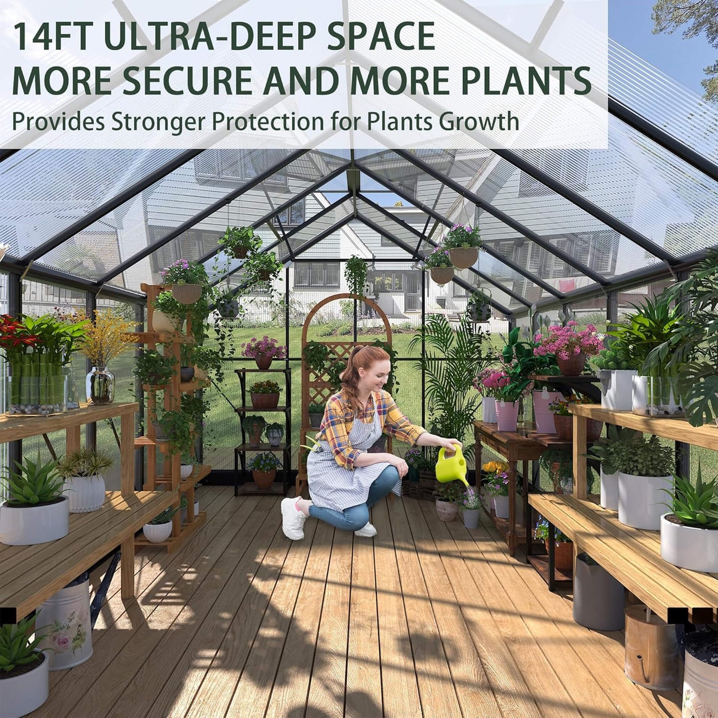 [08X14FT] Outdoor Polycarbonate Greenhouse With Roof Vents & Sliding Doors, 4MM (SAK19426)