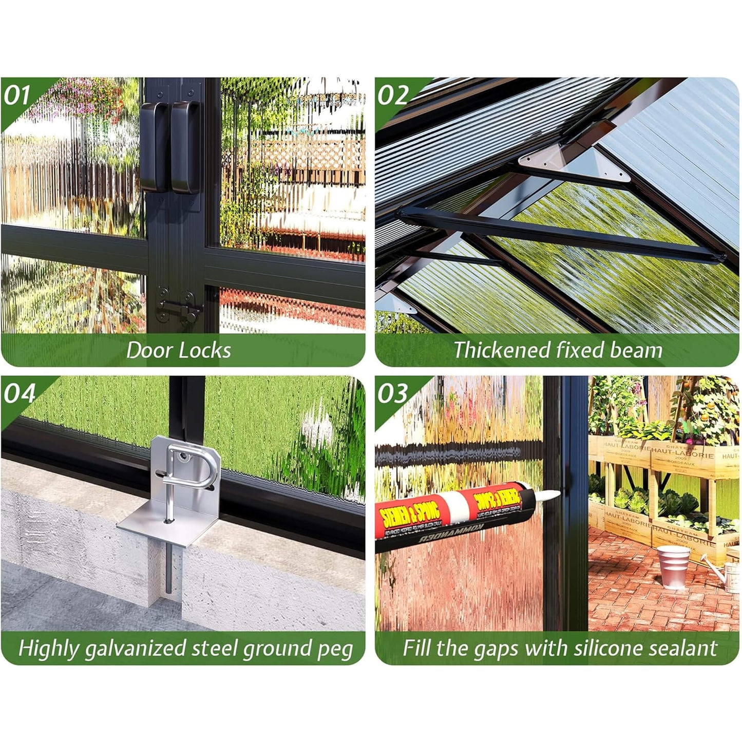 [08X16FT] Premium Polycarbonate Outdoor Walk-In Patio Greenhouse With Double Swing Doors, 4MM (SAK79206)
