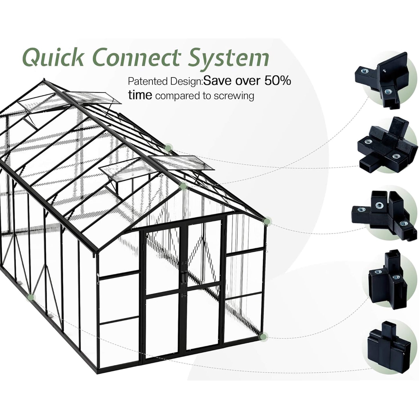 [08X16FT] Premium Polycarbonate Outdoor Walk-In Patio Greenhouse With Double Swing Doors, 4MM (SAK79206)