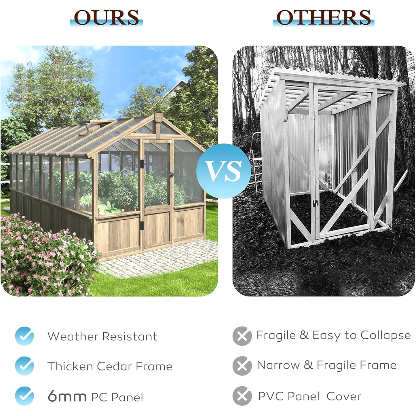 [08X16FT] Large Heavy-Duty Outdoor Wooden Greenhouse With 6MM Polycarbonate Panels And Vent Roof (SAK18467)