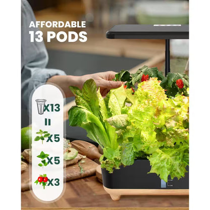 13 Pods Indoor Hydroponic Garden Planter with 5L Water Tank and Smart Growth Light, Vegetable Growing System Kit
