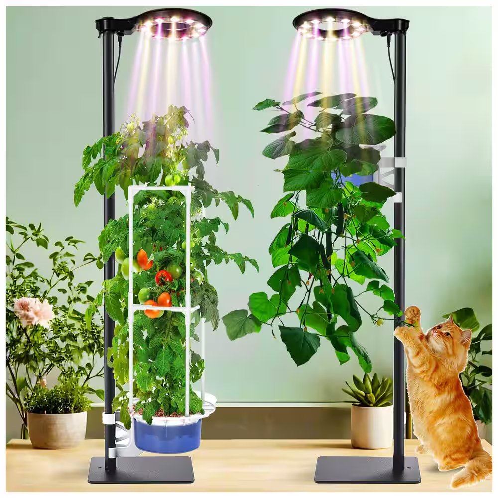 Tall Indoor Plant Hydroponic Growing System W/ LED Grow Light, Adjustable Height, Timer, Trellis, Self-Watering Planter