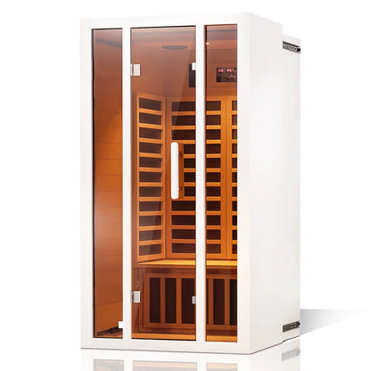 2 Person Extendable FAR Infrared Sauna for Home, Hemlock Wood Low EMF 6 Carbon Heaters Indoor Saunas with LED Lights, Bluetooth Speaker, Digital Control Panel, and Seating Bench