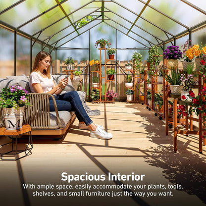 [10X12FT] Outdoor Polycarbonate Aluminum Greenhouse With UV Protection And Thermometer (SAK59183)