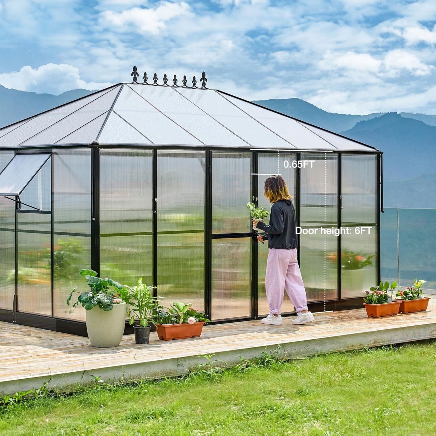 [10X14FT] Premium Outdoor Polycarbonate Greenhouse With Aluminum Frame And Double Swing Doors (SAK23168)