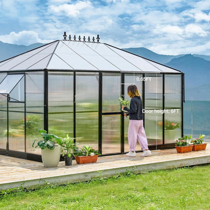 [10X14FT] Premium Outdoor Polycarbonate Greenhouse With Aluminum Frame And Double Swing Doors (SAK23168)