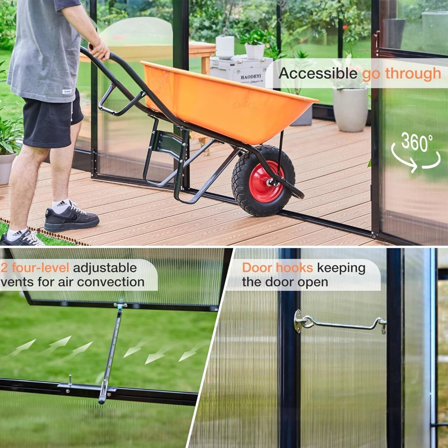 [10X14FT] Premium Outdoor Polycarbonate Greenhouse With Aluminum Frame And Double Swing Doors (SAK23168)