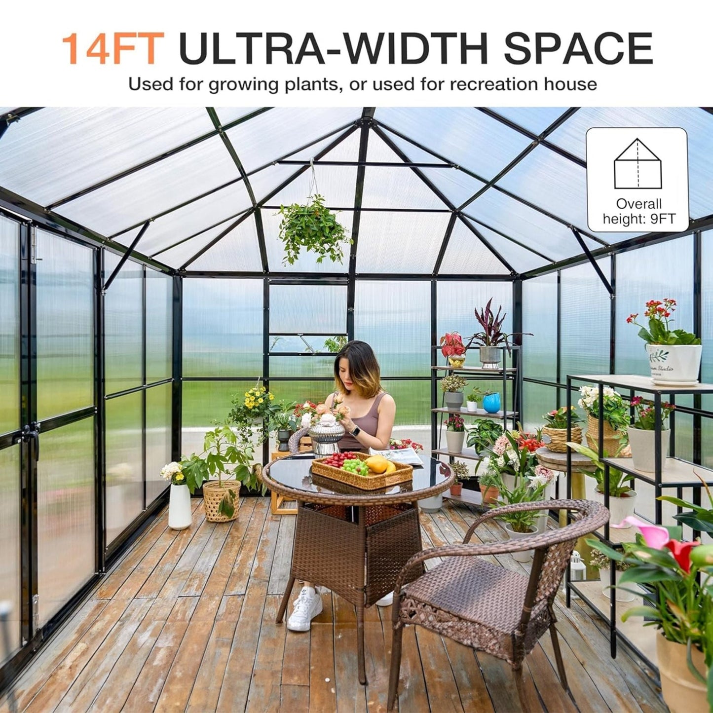 [10X14FT] Premium Outdoor Polycarbonate Greenhouse With Aluminum Frame And Double Swing Doors (SAK23168)