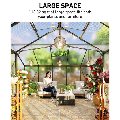 [12X12FT] Premium T-Shape Polycarbonate Greenhouse With UV Protection And Aluminum Frame (SAK27460)