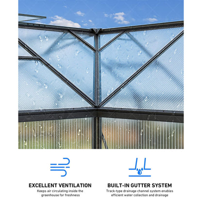 [12X12FT] Premium T-Shape Polycarbonate Greenhouse With UV Protection And Aluminum Frame (SAK27460)