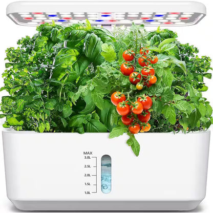 10-Pod Indoor Plastic Hydroponics Growing System with LED Grow Light, Adjustable Height and Water Level Window, White