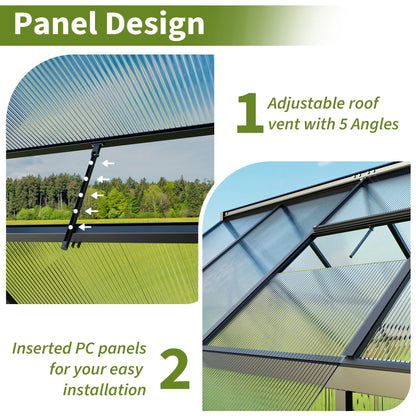 12'X8' Outdoor Greenhouse, Walk-In Polycarbonate Green House with Aluminum Frame for Backyard