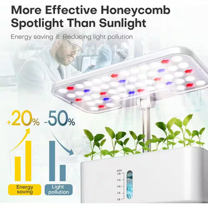 10-Pod Indoor Plastic Hydroponics Growing System with LED Grow Light, Adjustable Height and Water Level Window, White