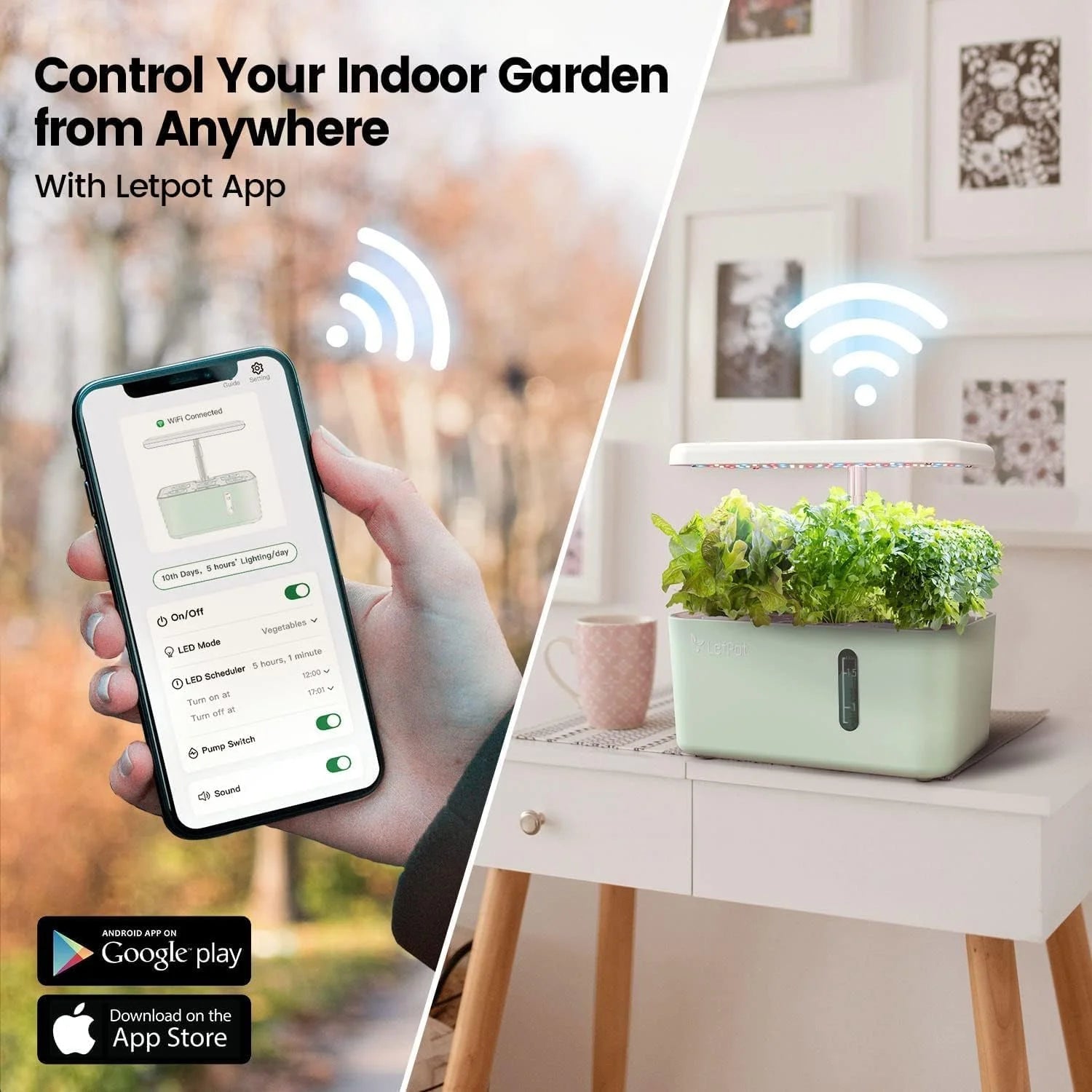 MINI 5-Pod Hydroponics System - App&Wifi Controlled Smart Indoor Garden with Grow Lights, Height Adjustable, Gardening Gift for Beginners, Green
