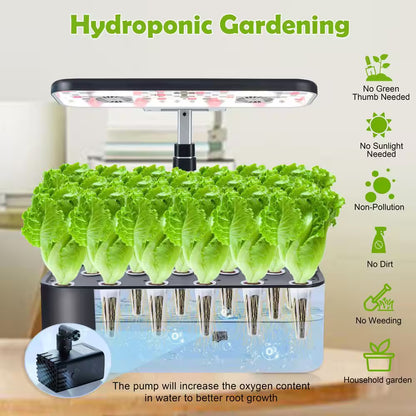 17 Pods Hydroponic Indoor Gardening System with Full Spectrum Grow Light, Smart LCD Control, Herb Planter, Black