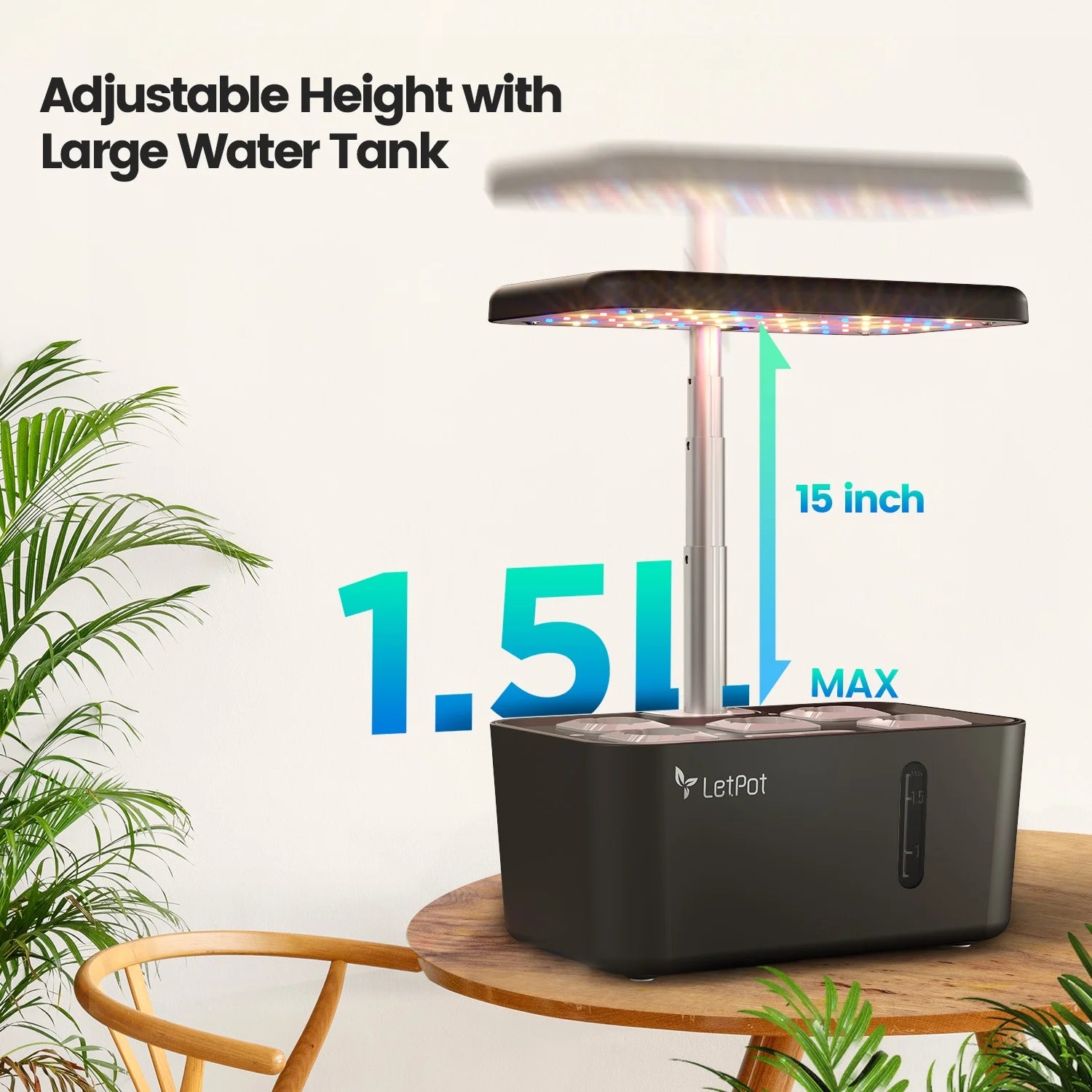 MINI 5-Pod Hydroponics System - App&Wifi Controlled Smart Indoor Garden with Grow Lights, Height Adjustable, Gardening Gift for Beginners, Black