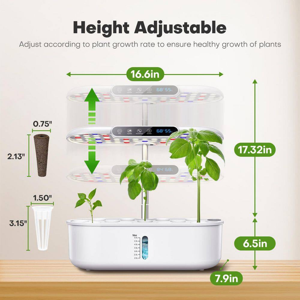 Hydroponics Growing System Kit: 12-Pods Plant Germination Kit with Grow Light, Smart Temp & Humidity Detection