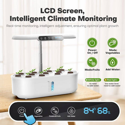 Hydroponics Growing System Kit: 12-Pods Plant Germination Kit with Grow Light, Smart Temp & Humidity Detection
