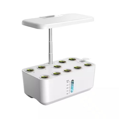 10-Pod Indoor Plastic Hydroponics Growing System with LED Grow Light, Adjustable Height and Water Level Window, White