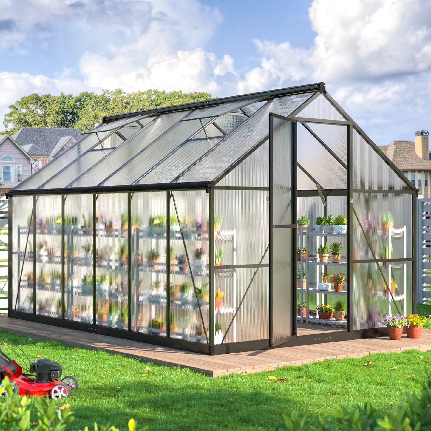 12'X8' Outdoor Greenhouse, Walk-In Polycarbonate Green House with Aluminum Frame for Backyard