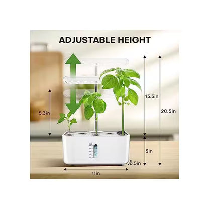 10-Pod Indoor Plastic Hydroponics Growing System with LED Grow Light, Adjustable Height and Water Level Window, White