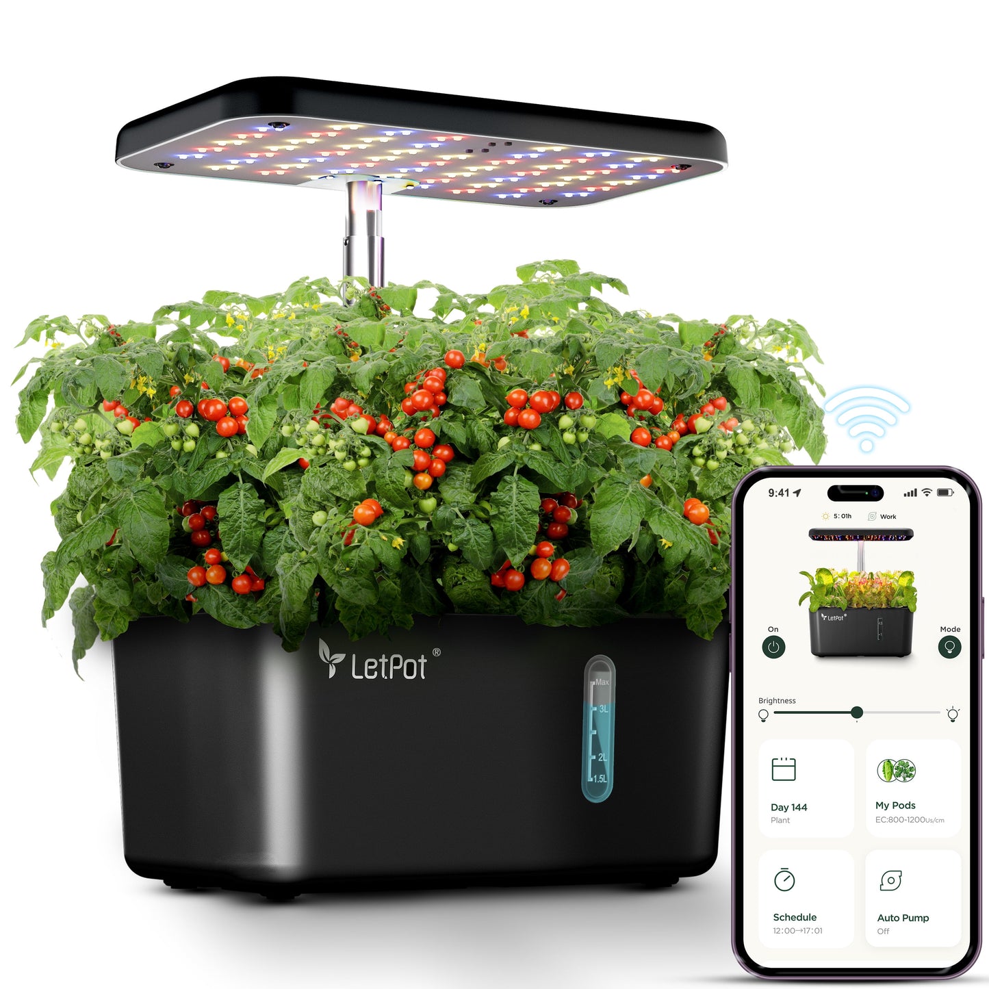 MINI 5-Pod Hydroponics System - App&Wifi Controlled Smart Indoor Garden with Grow Lights, Height Adjustable, Gardening Gift for Beginners, Black