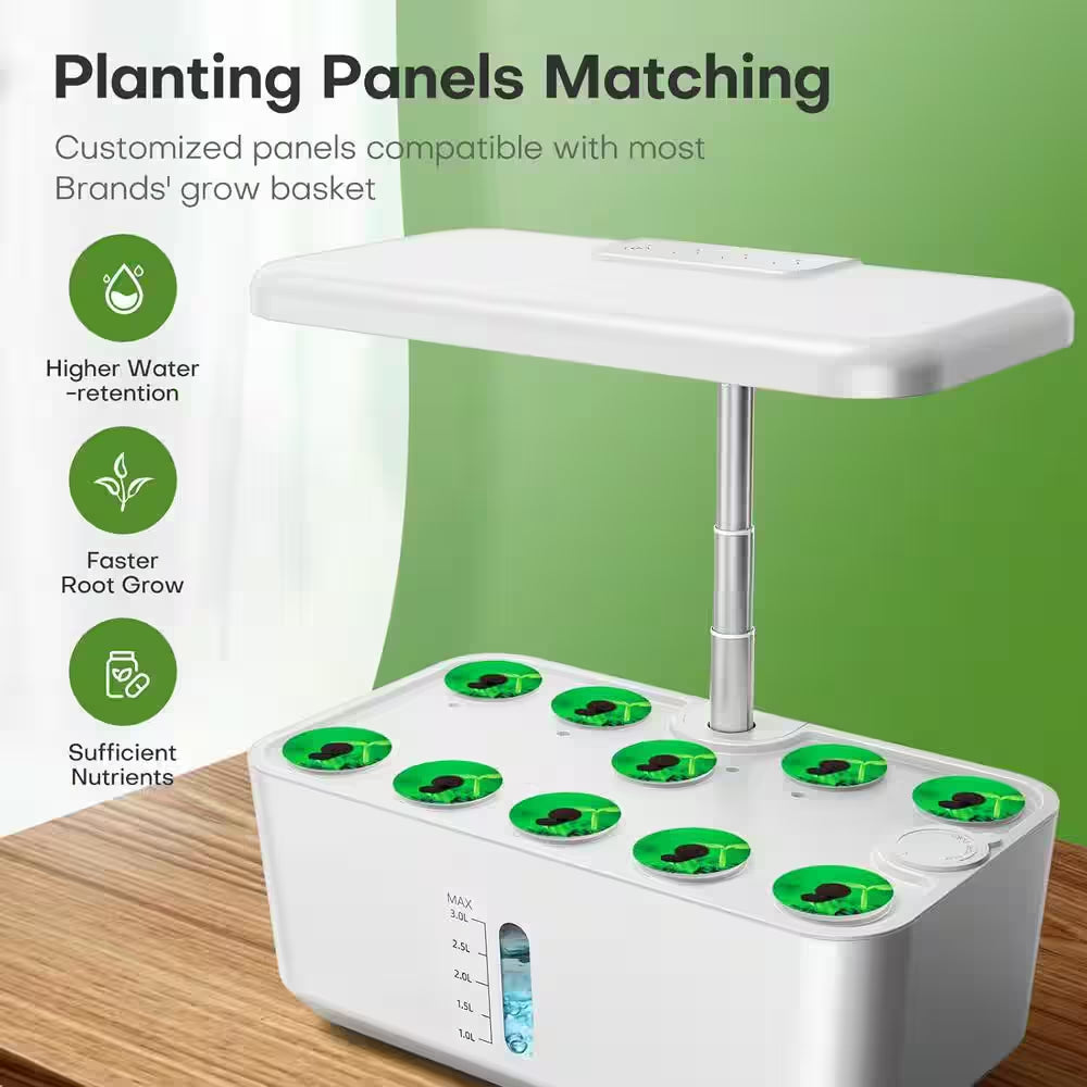 10-Pod Indoor Plastic Hydroponics Growing System with LED Grow Light, Adjustable Height and Water Level Window, White
