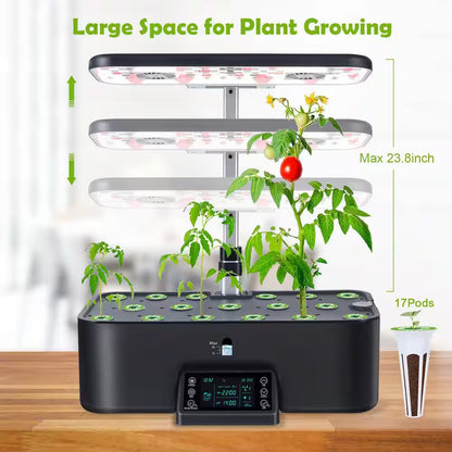 17 Pods Hydroponic Indoor Gardening System with Full Spectrum Grow Light, Smart LCD Control, Herb Planter, Black