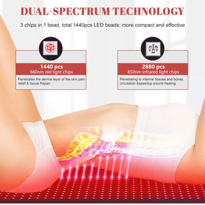 1440 Leds Red Infrared Light Therapy Mat 660Nm850Nm near Infrared Light Device Large Pad 76"X 24"For Body Pain Relief Power 160W