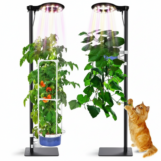 Tall Indoor Plant Hydroponic Growing System W/ LED Grow Light, Adjustable Height, Timer, Trellis, Self-Watering Planter