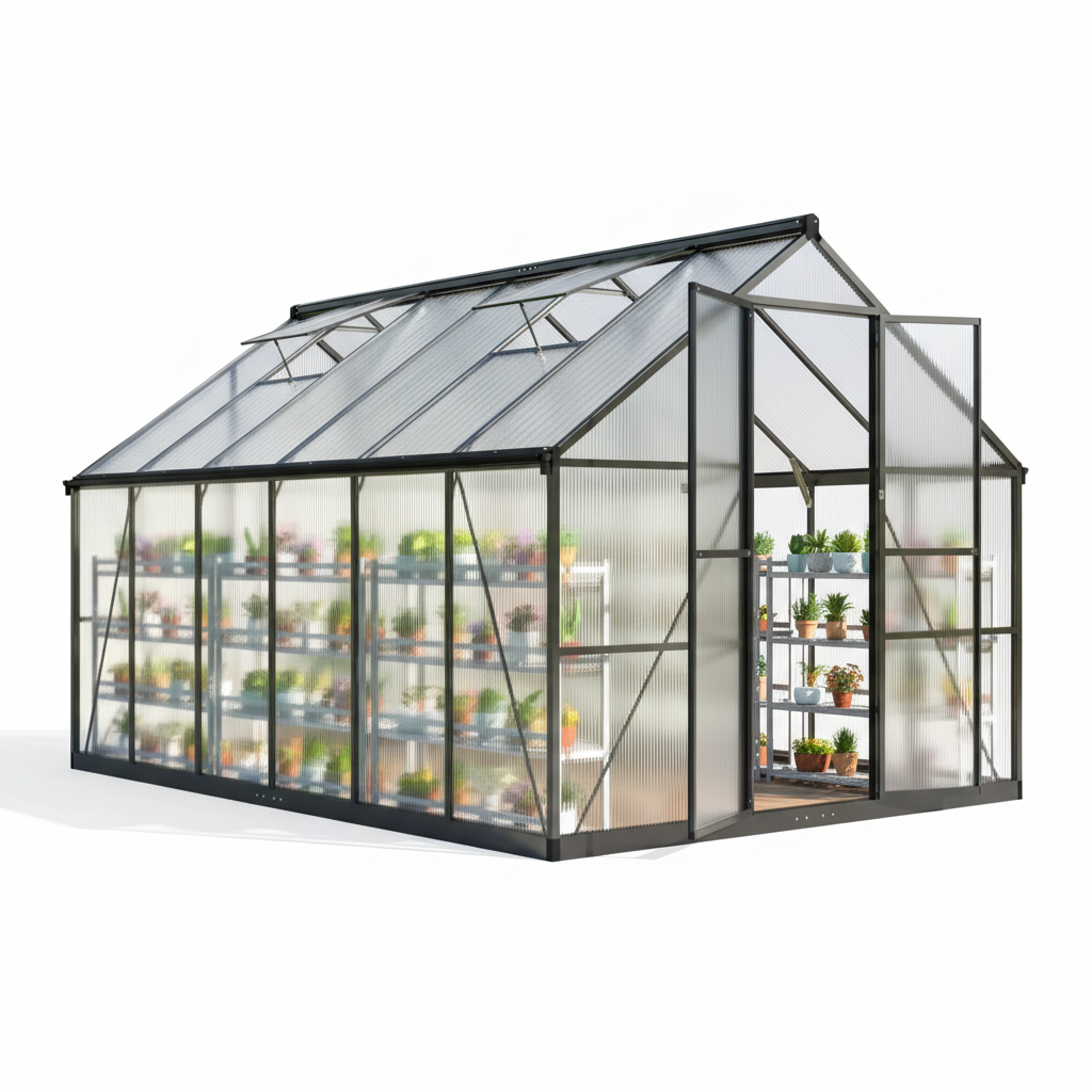 12'X8' Outdoor Greenhouse, Walk-In Polycarbonate Green House with Aluminum Frame for Backyard