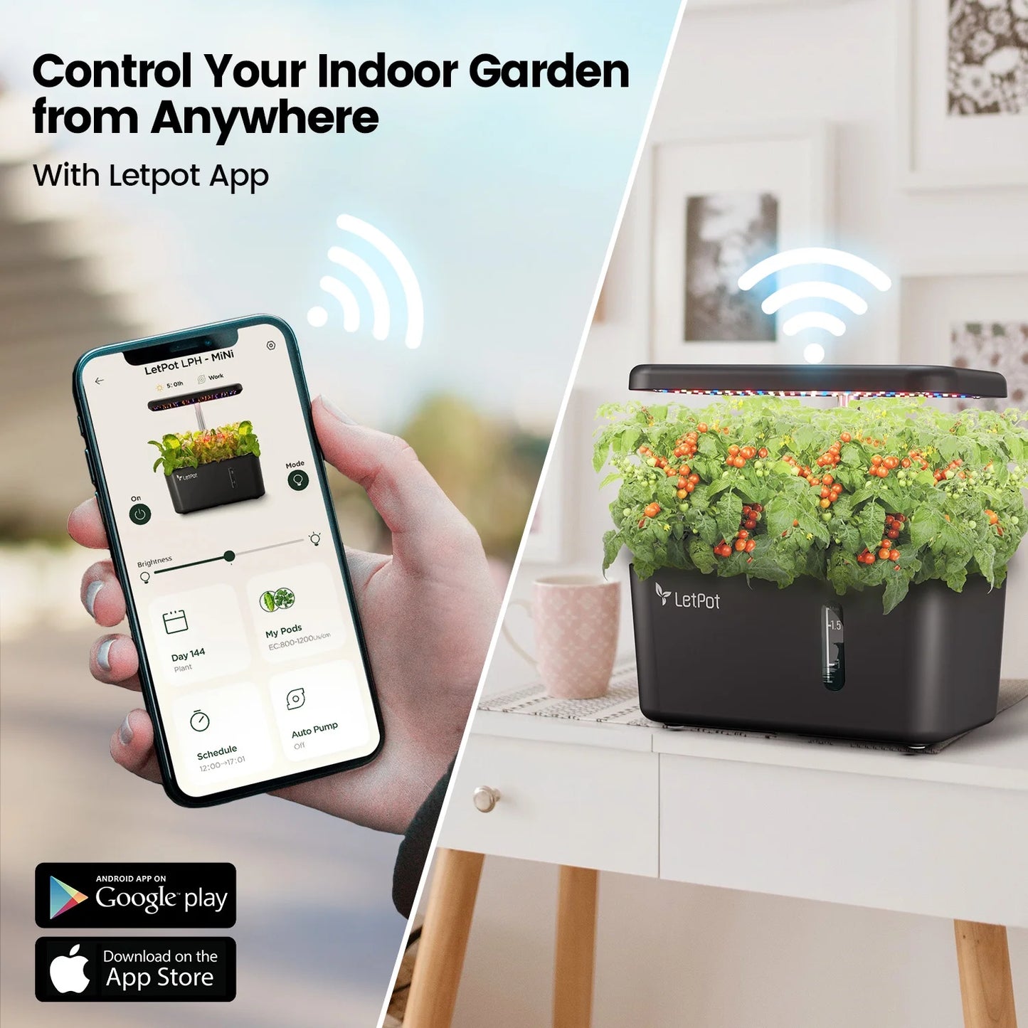 MINI 5-Pod Hydroponics System - App&Wifi Controlled Smart Indoor Garden with Grow Lights, Height Adjustable, Gardening Gift for Beginners, Black