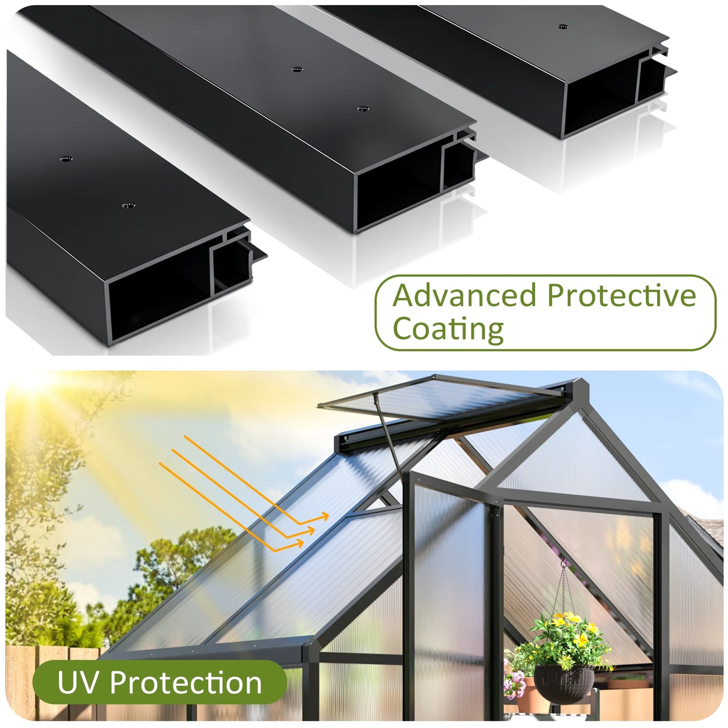 4'X6' Outdoor Greenhouse, Walk-In Polycarbonate Green House with Aluminum Frame for Backyard