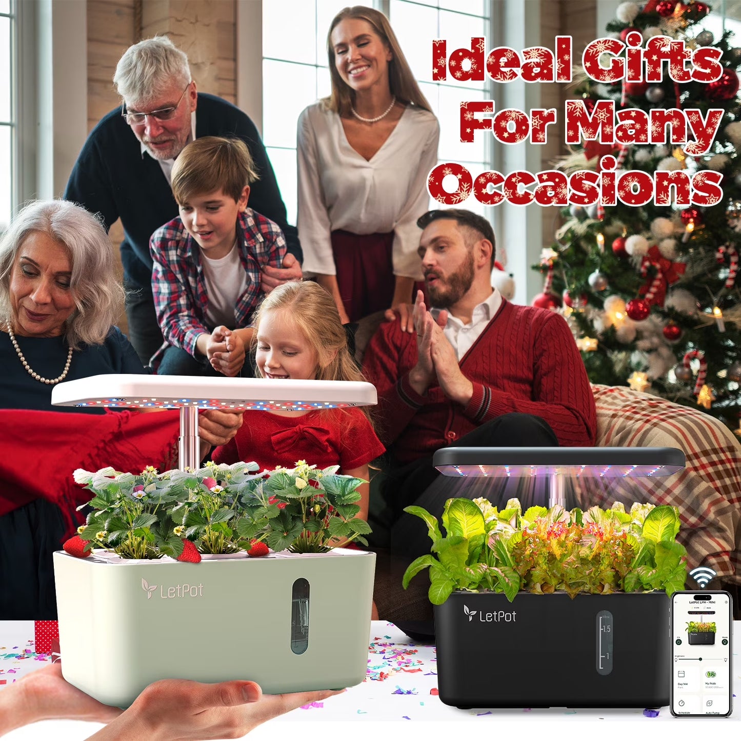 MINI 5-Pod Hydroponics System - App&Wifi Controlled Smart Indoor Garden with Grow Lights, Height Adjustable, Gardening Gift for Beginners, Black