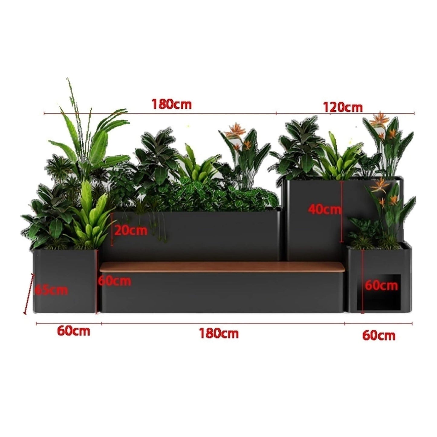 10FT Large Industrial Outdoor Flowerbox Bench With Metal Planter And Hardwood Seat [Made To Order] (SAK95620)