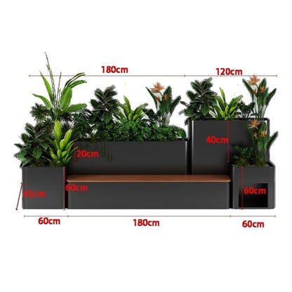 10FT Large Industrial Outdoor Flowerbox Bench With Metal Planter And Hardwood Seat [Made To Order] (SAK95620)