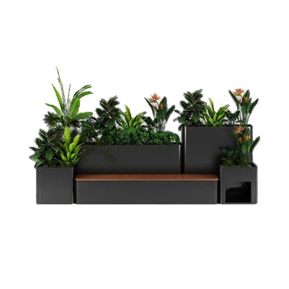 10FT Large Industrial Outdoor Flowerbox Bench With Metal Planter And Hardwood Seat [Made To Order] (SAK95620)