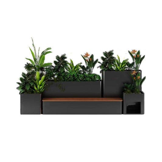 10FT Large Industrial Outdoor Flowerbox Bench With Metal Planter And Hardwood Seat [Made To Order] (SAK95620)