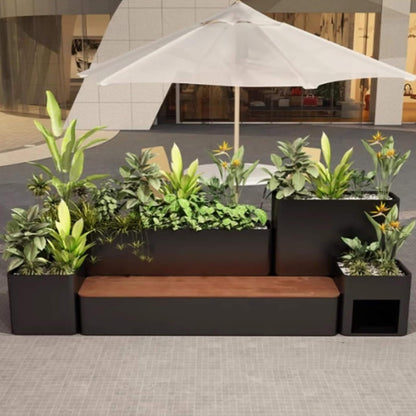 10FT Large Industrial Outdoor Flowerbox Bench With Metal Planter And Hardwood Seat [Made To Order] (SAK95620)