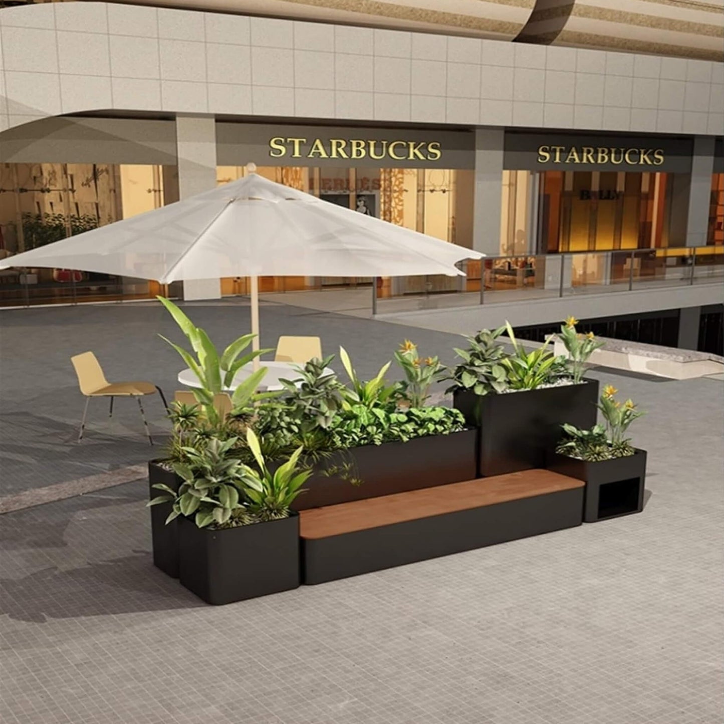 10FT Large Industrial Outdoor Flowerbox Bench With Metal Planter And Hardwood Seat [Made To Order] (SAK95620)