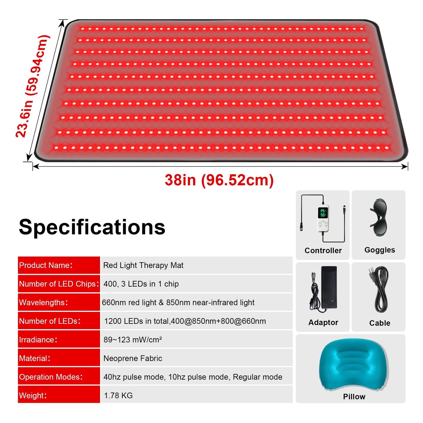 LUMYHEALTH Red Light Therapy Mat with a Cozy Headrest