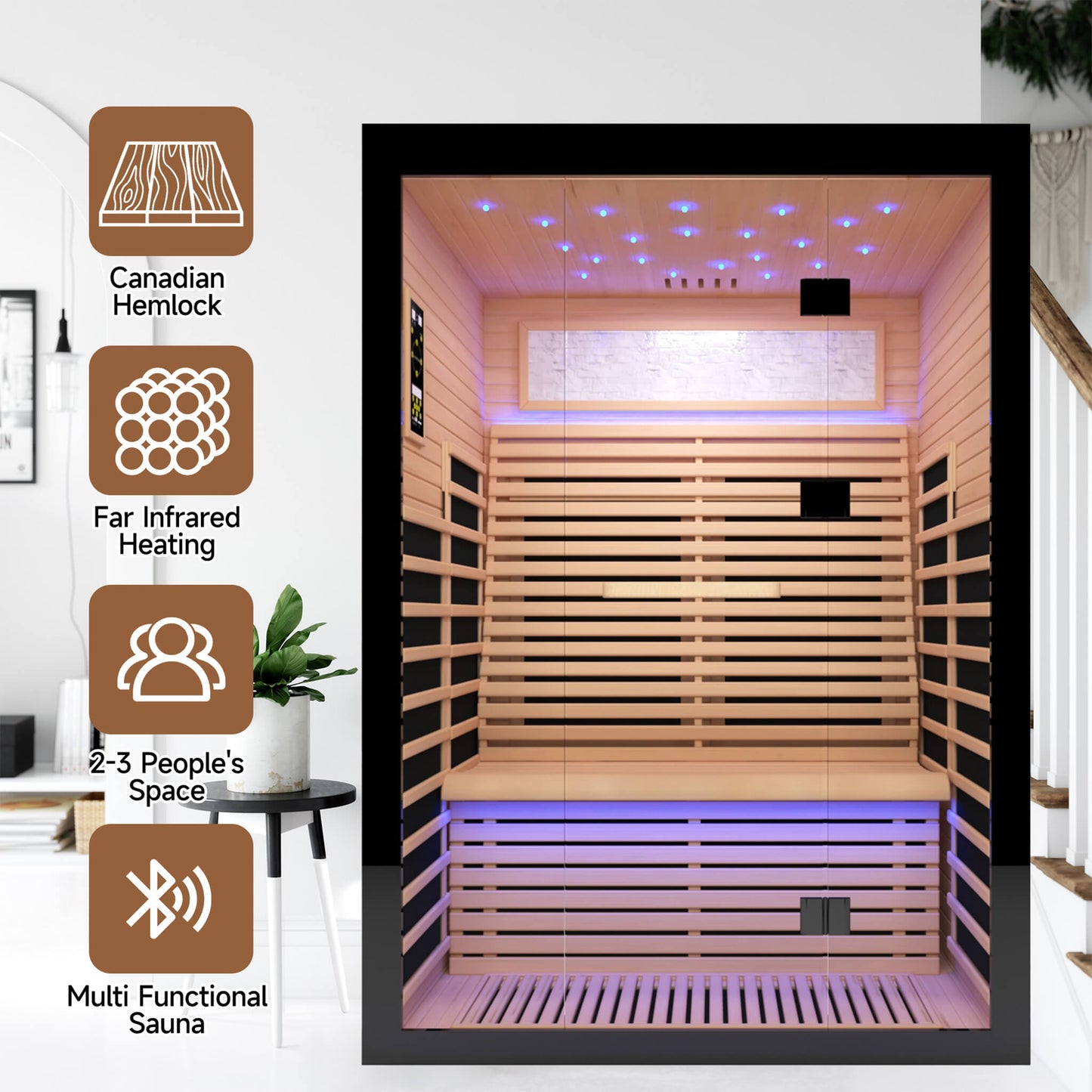 Thermora Flux Luxury 2-Person Canadian Hemlock Wood Far Infrared Home Sauna (SAK02184)